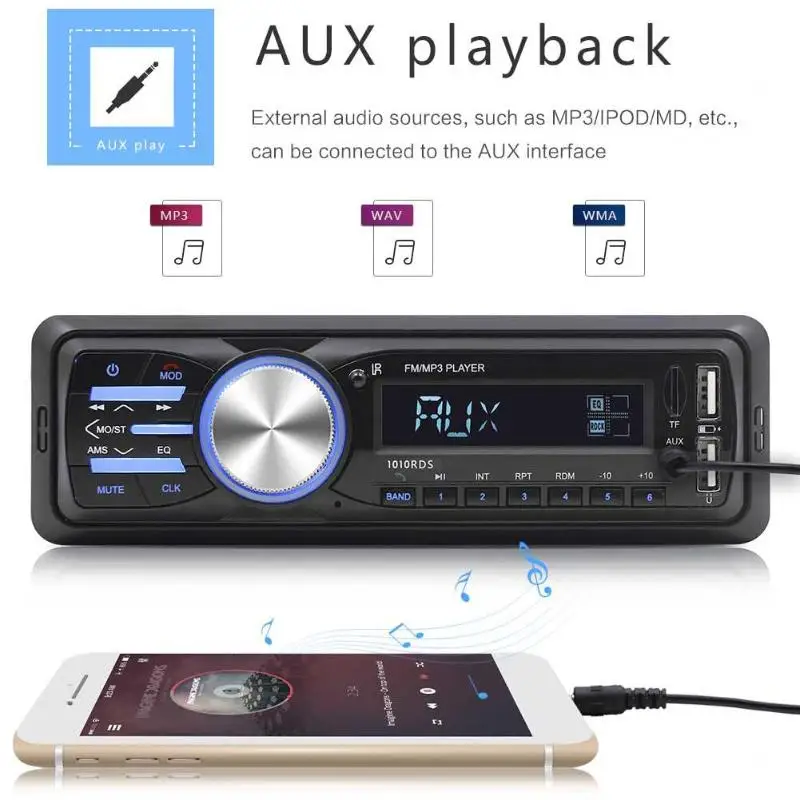 1010RDS автомобильный Радио MP3 плеер Bluetooth USB AUX RDS приемник в тире головное устройство RCA аудио выход может быть подключен к сабвуферу
