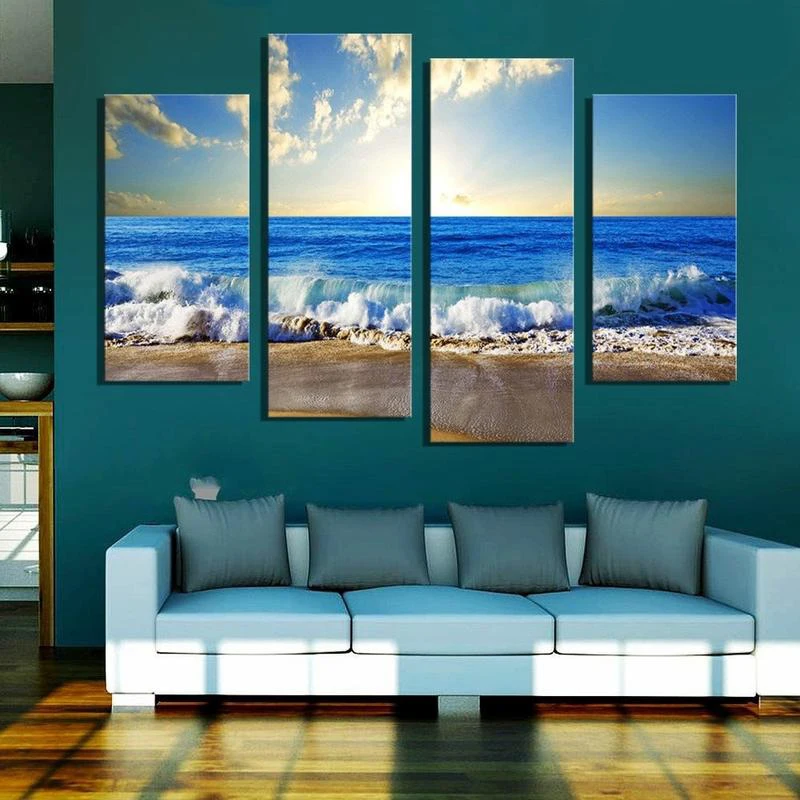 Морская волна перед прекрасным голубым небом-4 шт холст Ограниченная серия