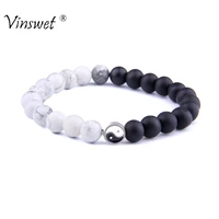 yin yang bracelets for men lucky couples bracelet women natural howlite bangle jewelry black onyx stone beads pulsera