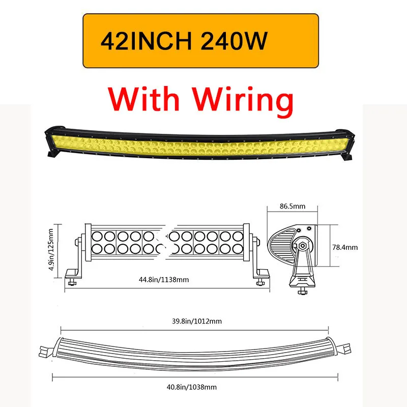 240W with wiring Auxtings 21 32 42 50 52 дюймов изогнутый светодиодный свет бар 120 Вт 180 Вт 240 Вт 300 Вт янтарный свет вождения внедорожник Грузовик 4x4 SUV ATV 12 24 V - Цвет: 240W with wiring