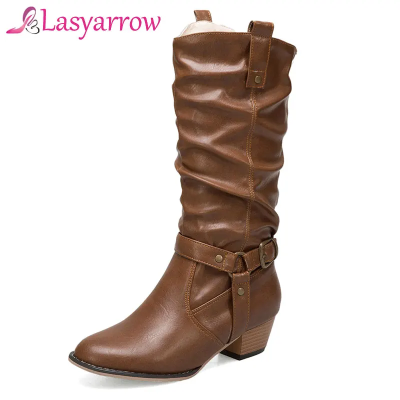 Женские ковбойские сапоги Lasyarrow повседневные до середины икры в западном стиле с