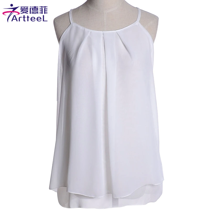 2017 Лето Женщины Без Рукавов Блузки Шифона Рубашку Случайные Свободные