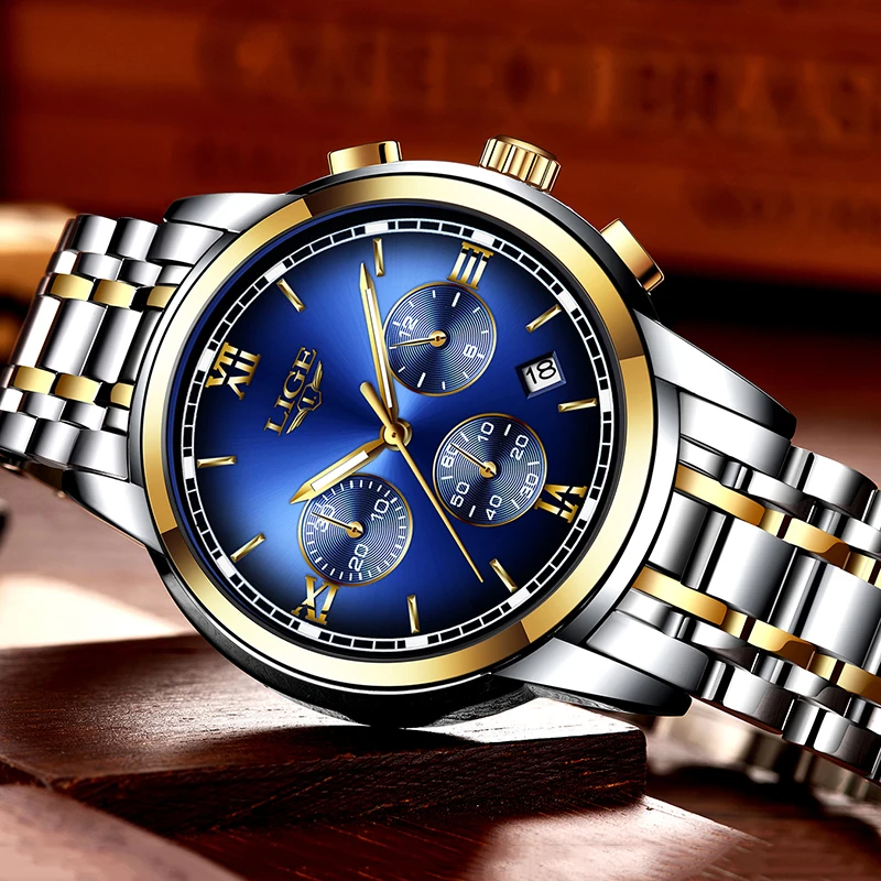 Мужские часы Montre Homme, люксовый бренд, LIGE, хронограф, мужские спортивные часы, водонепроницаемые, полностью стальные, кварцевые, мужские часы, Relogio Masculino