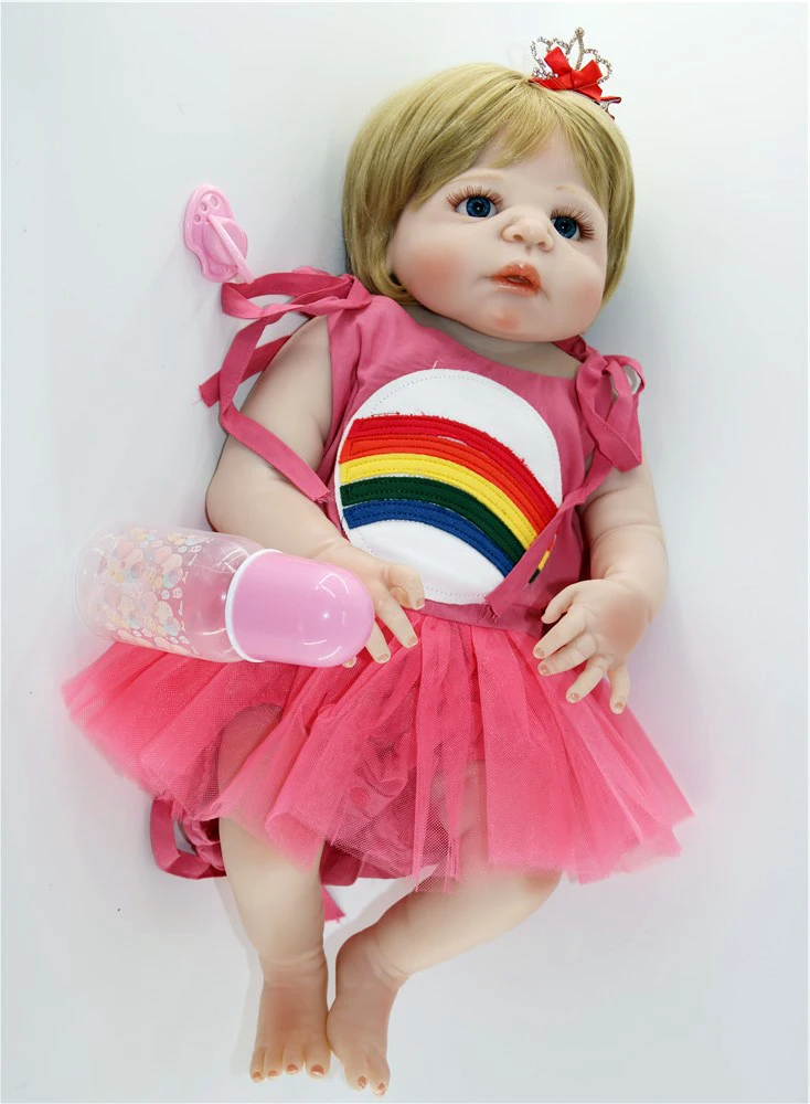 

Гиперреалистичный Пупс игрушки 23 дюйма 57 см полный силиконовый; Реборн baby doll можно купаться для маленьких девочек кукла подарок boneca Возрожд...