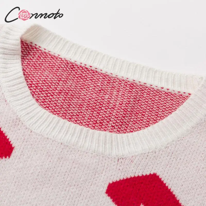 Женский свитер Conmoto повседневный белый пуловер с сердечками свободные рукавами в