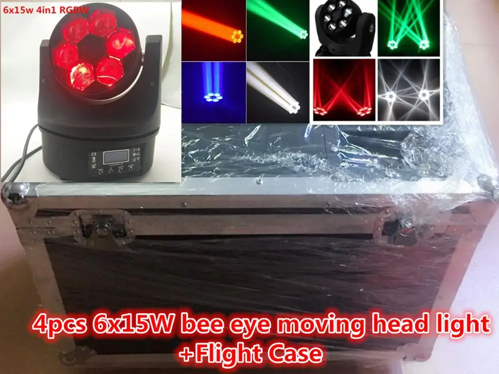 Чехол + 4 шт. 6x15 Вт RGBW 6 bee eye moving head light американский импорт лампы бусины линзы DMX