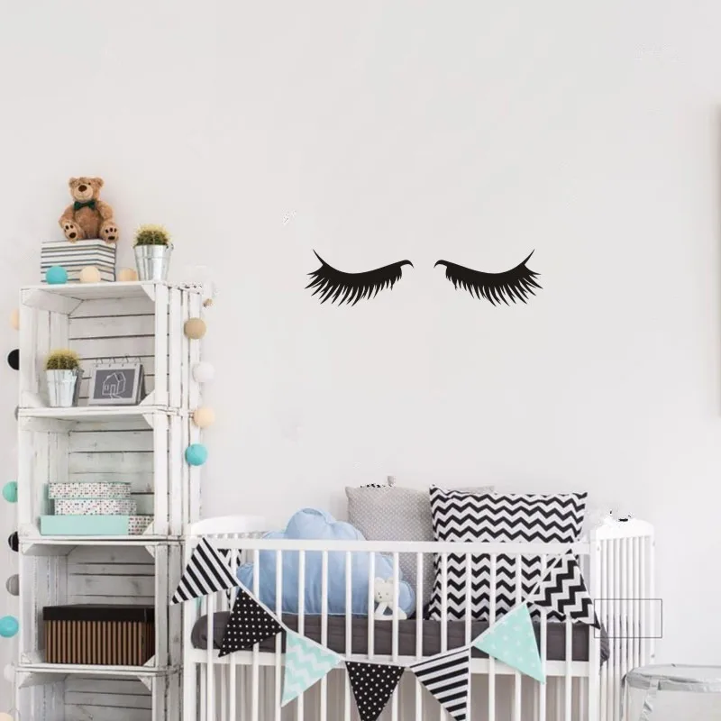 Виниловая наклейка на стену с сонными глазами закрытыми детский Декор ресницы
