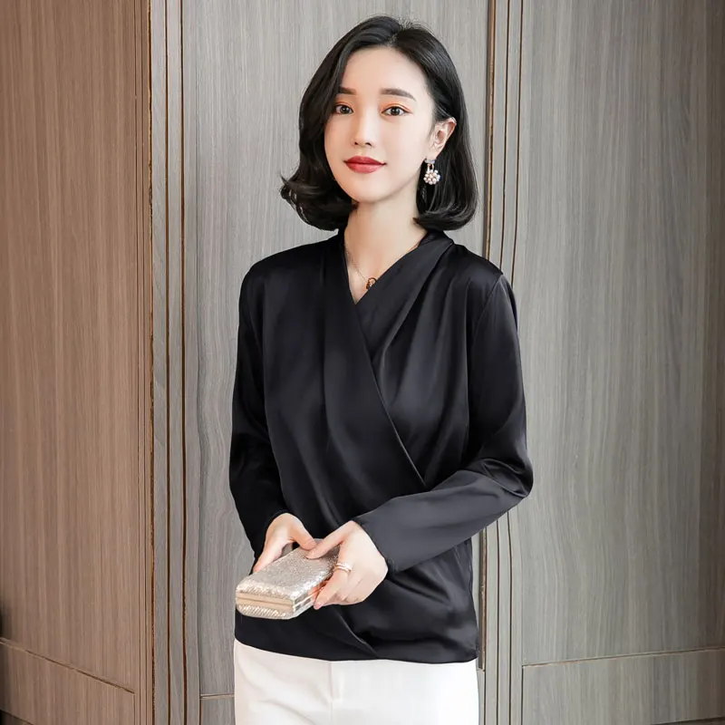 Новинка 2020 женские блузки мягкие модные рубашки Женские однотонные топы с v