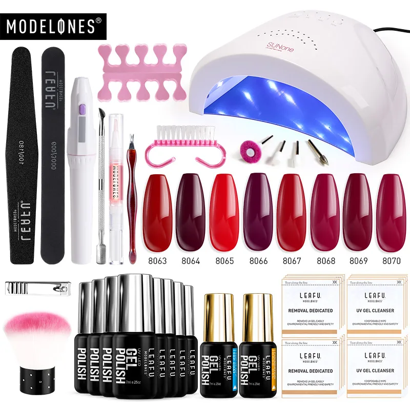 nail set with drill Modelones 22 шт./лот набор инструментов для дизайна ногтей 48 Вт Светодиодная лампа для сушки ногтей Гель-лак маникюрные наборы базовое верхнее покрытие Электрическая Дрель Инструменты для ногтей - Цвет: nail set with drill