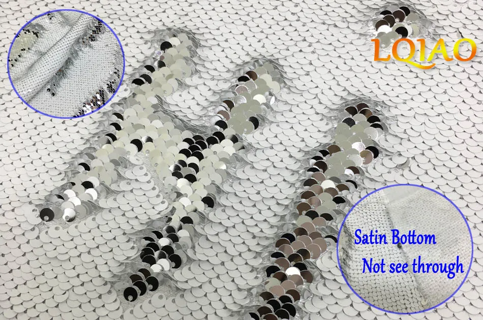 White-Silver 125 см x 20 см реверсивная Русалка рыбья чешуя блесток ткань зеленый/черный/золотой блесток ткань с пайетками для платьев/бикини/наволочки - Цвет: White-Silver