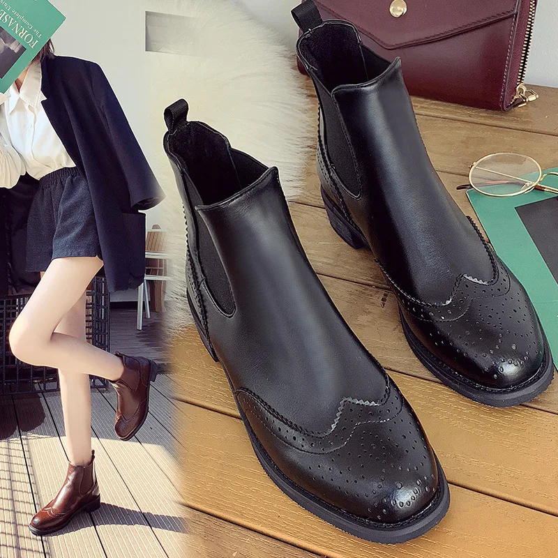 Повседневные однотонные Ботинки Челси средней длины женские ботильоны с круглым