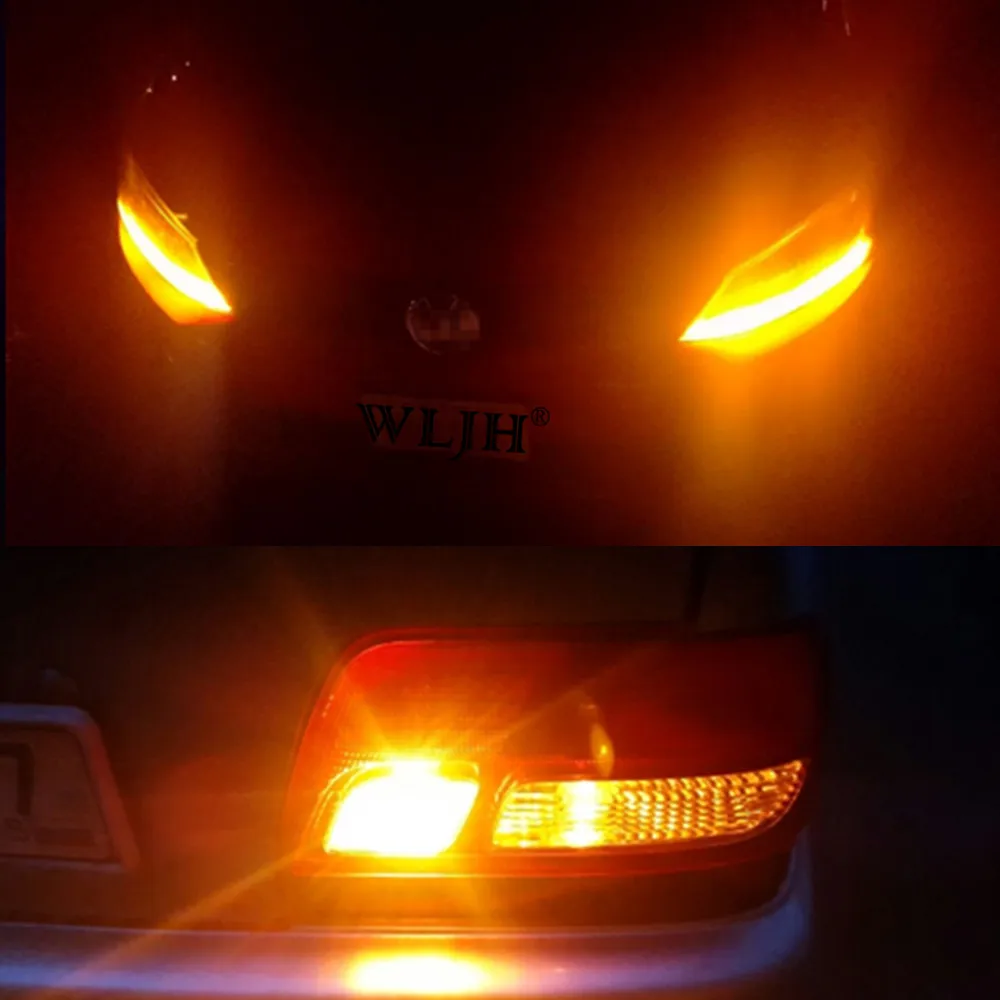 

WLJH 2x Amber White Switchback LED 3157 3757 5630 Chip Car DRL Daytime Running Turn Signal Light Parking Tail Backup Bulb