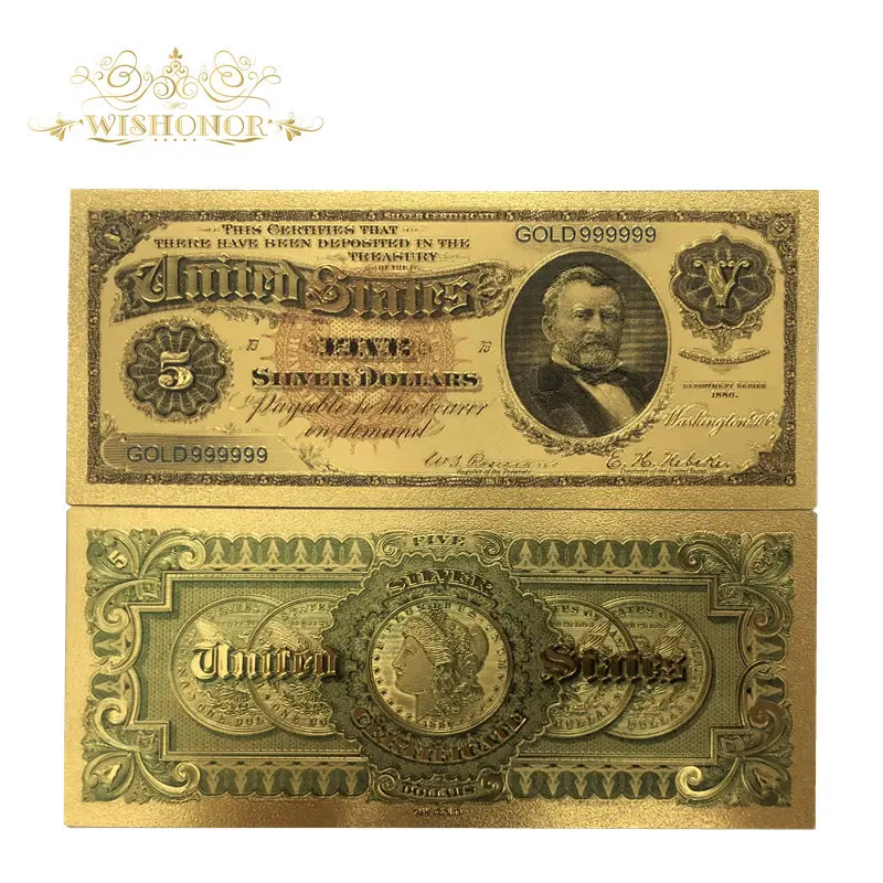 10 шт./лот красивая американская банкнота 1886 год 5 долларов США банкноты в 24k