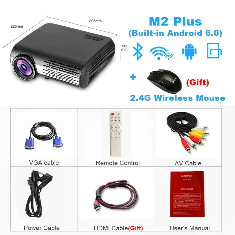 M2 Plus VIVICINE 1080p HD проектор, опция Android 7,1 WiFi Bluetooth домашний кинотеатр светодиодный проектор для видеоигр проектор 5500 люмен проэкторы - Цвет: M2 Plus