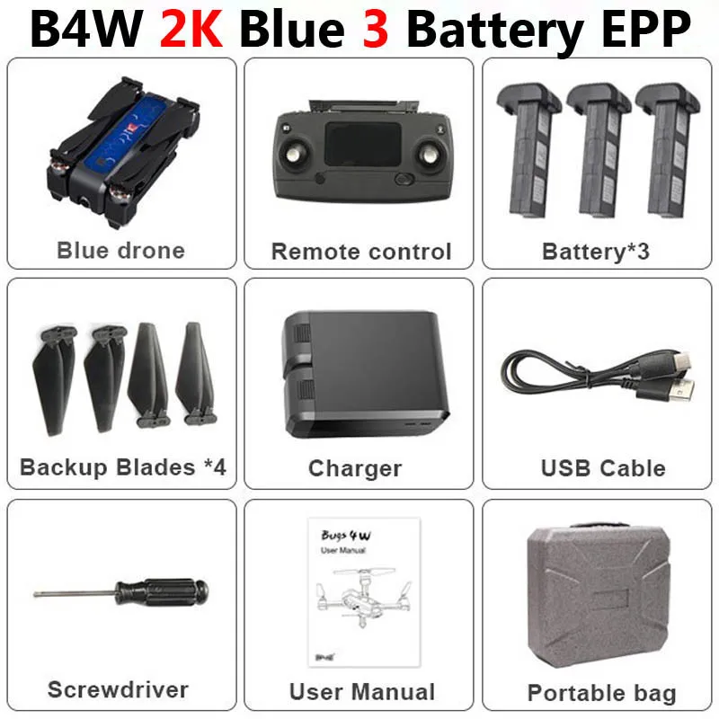 Blue 3 Battery EPP MJX B4W профессиональный 5G gps Дрон с камерой 2K HD WiFi FPV Бесщеточный анти-встряхивание 1,6 км RC Квадрокоптер Вертолет игрушки SG906 F11 - Цвет: Blue 3 Battery EPP