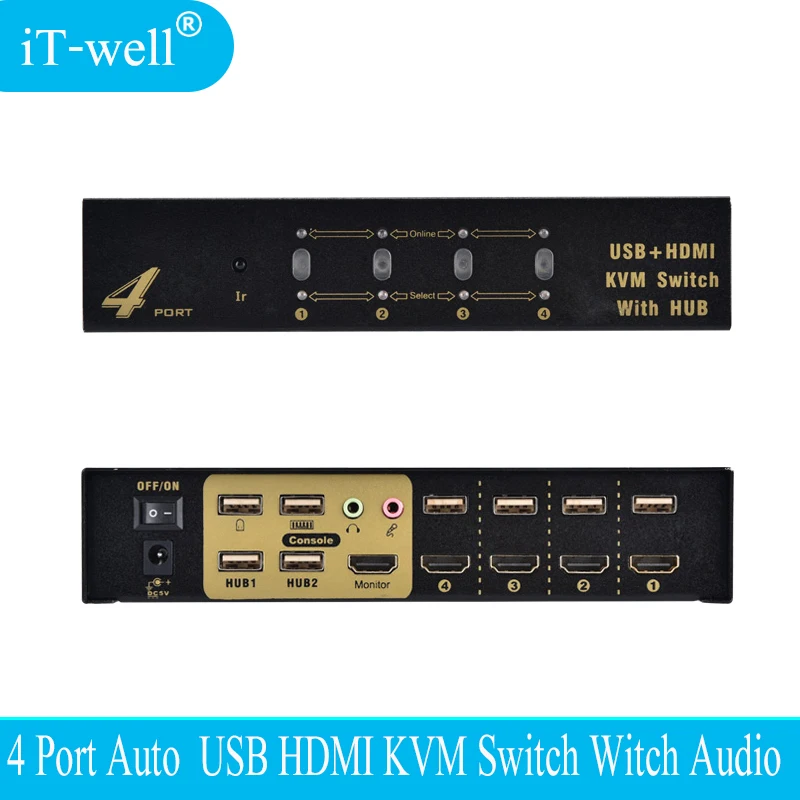 Квм-переключатель USB HDMI 4 порта USB2.0 со звуковой эргономичной клавиатурой 4K x 2K