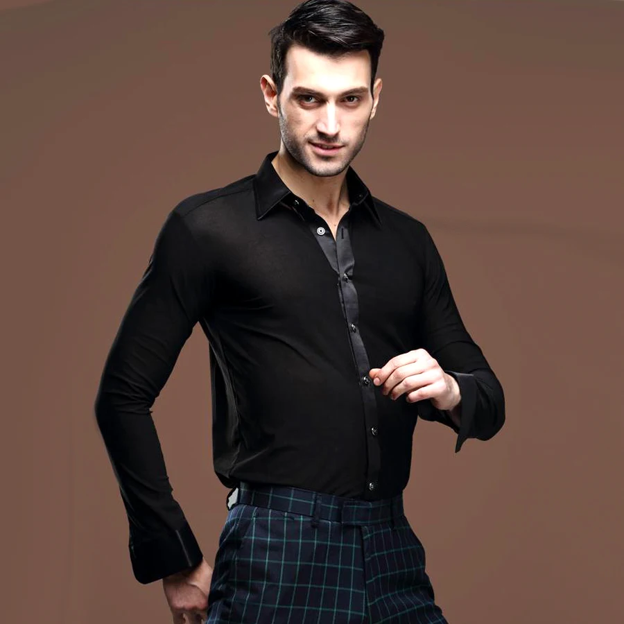 Мужской Топ для бальных танцев бежевая/красная/черная рубашка