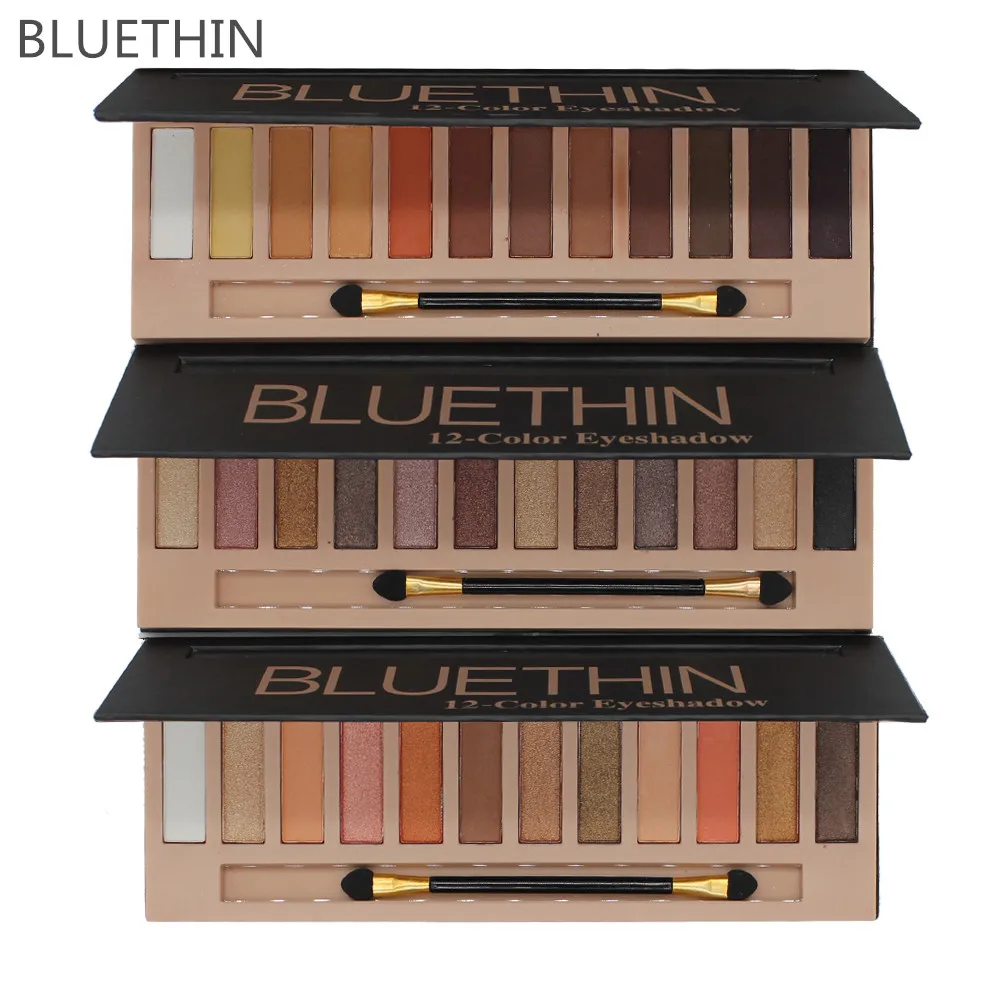 Палитра теней для век BLUETHIN профессиональный макияж 12 цветов матовые и мерцающие