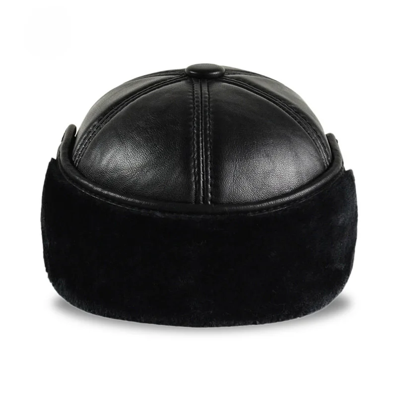 HL165-F бейсболка из натуральной кожи, Мужская зимняя брендовая новая Кепка из кожи ши, черные шапки с искусственным мехом внутри, шапка-ушанка