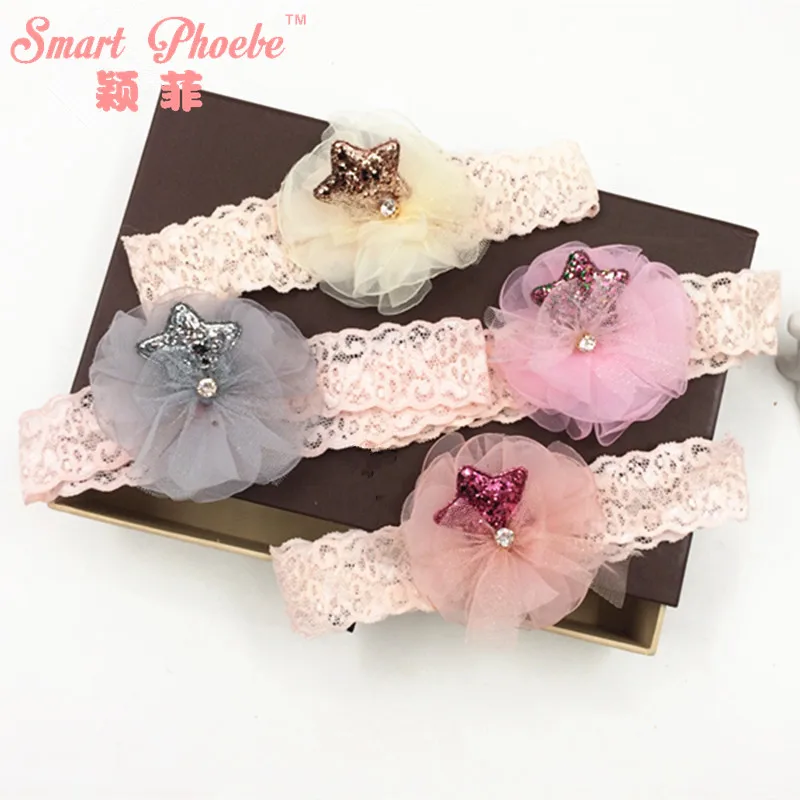 20 шт. модные милые блестящие мягкие кружевные повязки для волос со звездочками