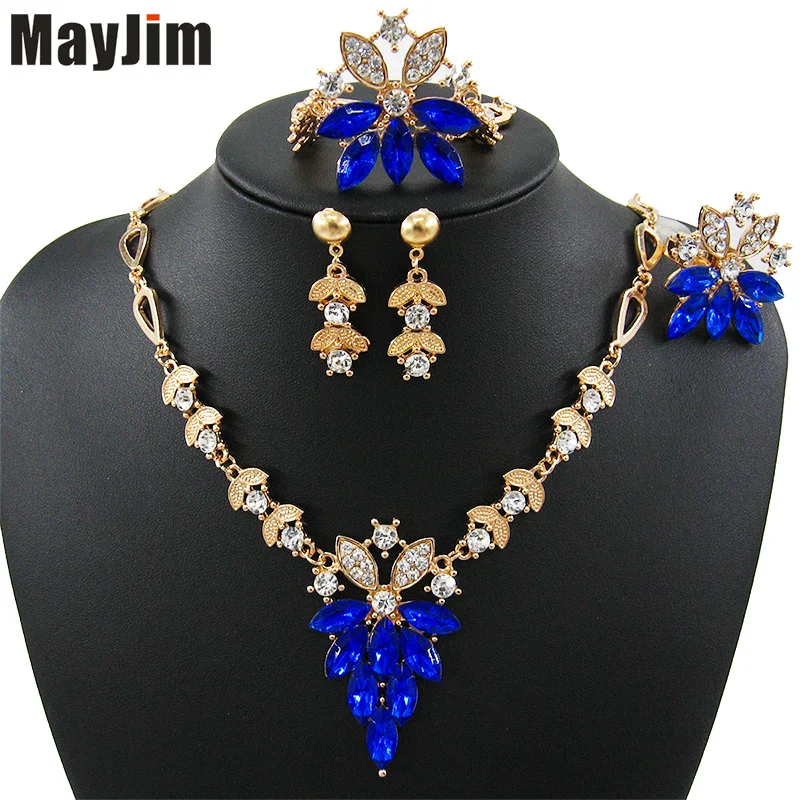 MayJim 2017 Женщины Моды Ювелирные Наборы Золото Вода Падения Rhinestone Кристалл Ожерелья