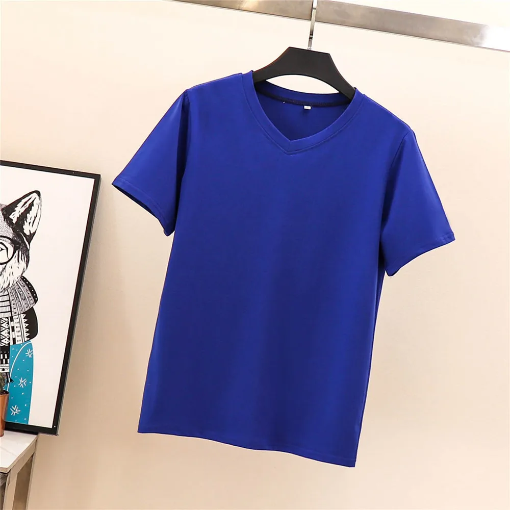 Женская футболка лето 2019 сплошной цвет короткий рукав о образный вырез хлопок
