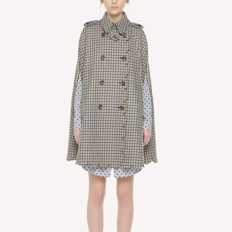 

2019 Real Plaid Abrigo Mujer Sobretudo Winter Coat Winter New Wave Double-breasted Cloak Loose Houndstooth Wool Long Coat Woman