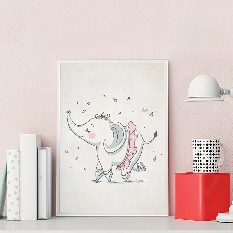 Скандинавский милый слон балерина Танцующая Художественная печать картины