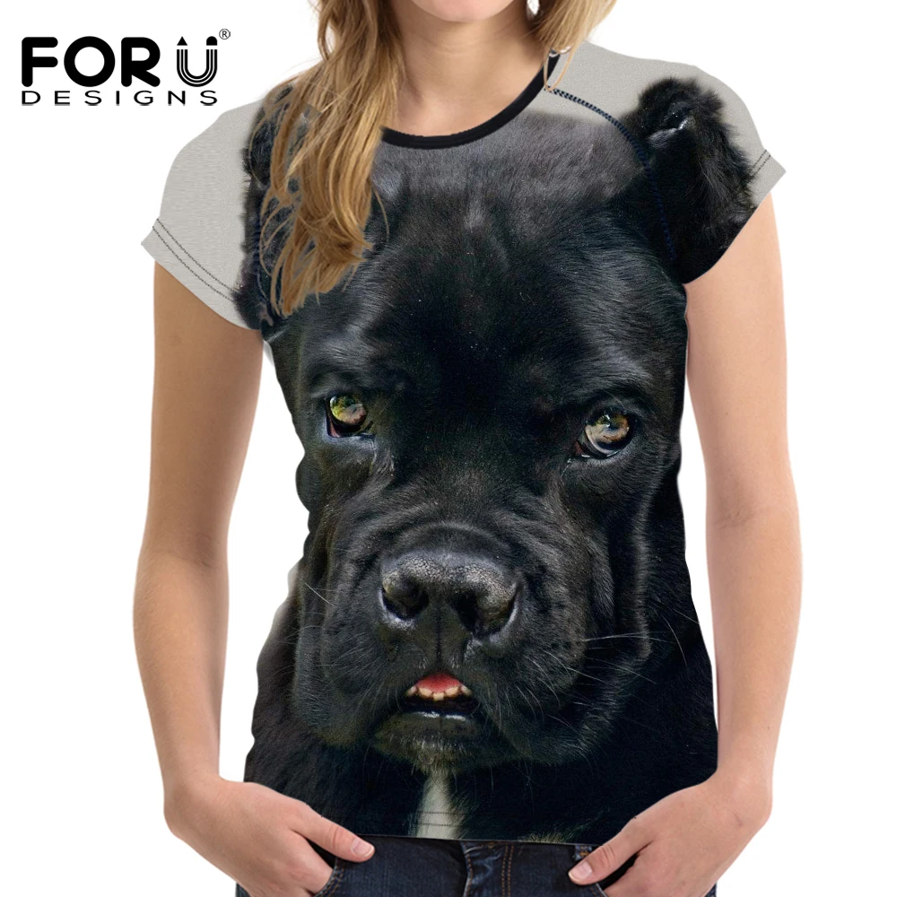 FORUDESIGNS/летние футболки с изображением свирепых собак Футболка для девочек