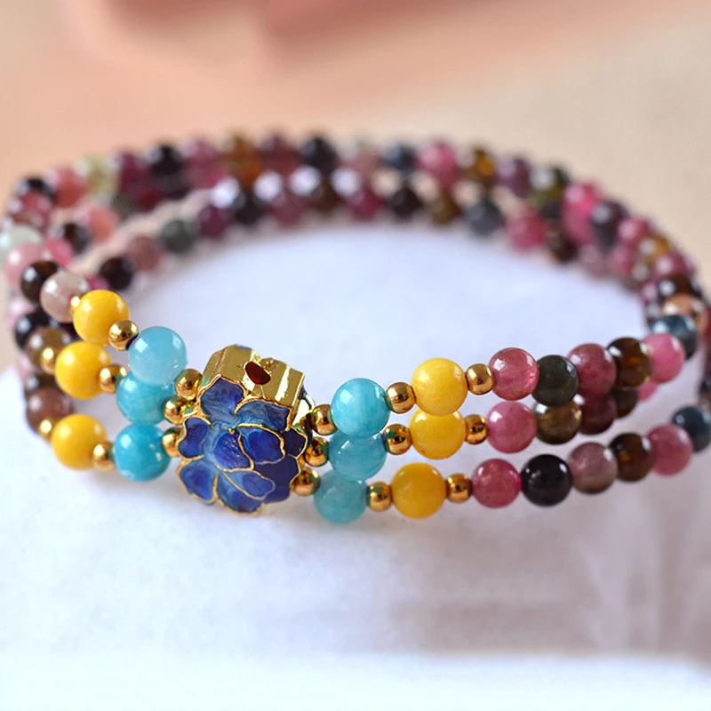 Турмалиновые браслеты из натурального камня с жареным синим камнем на удачу для