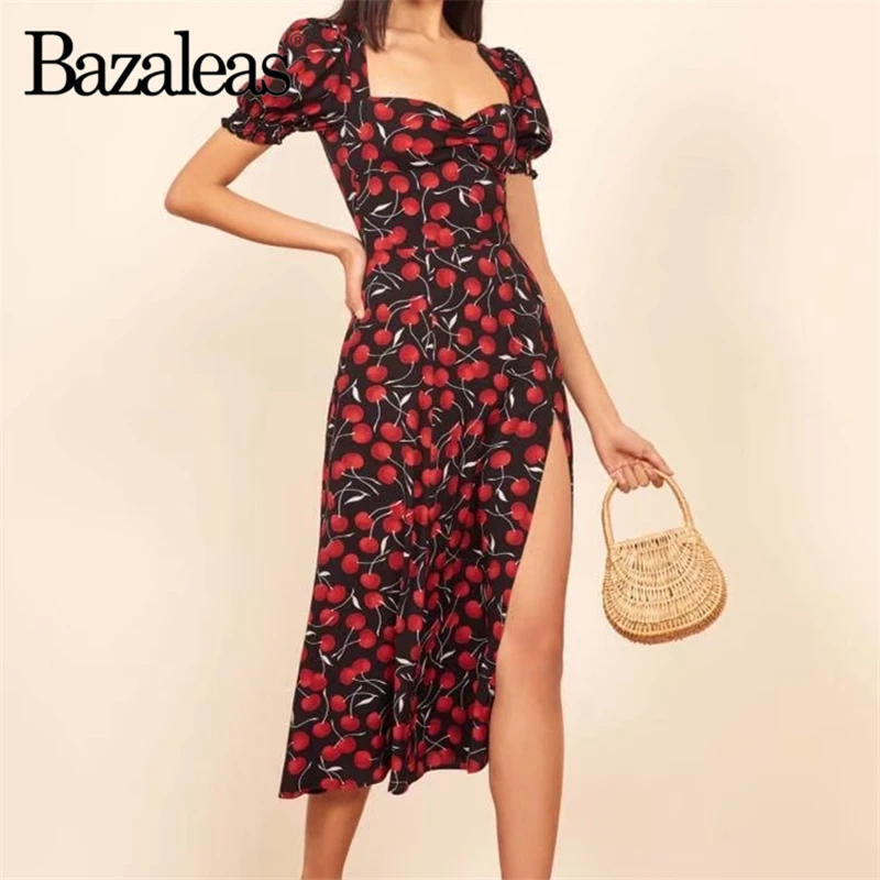 Bazaleas пляжное платье vestidos праздничное сшитое миди шикарное темно синее с принтом