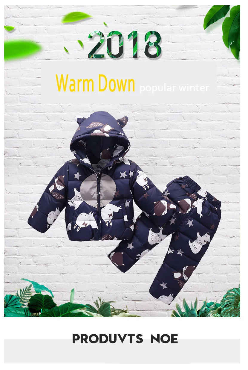 2018 Children Set Boys Girls Clothing Sets Winter 2-3 Year Down Jacket + Trousers Waterproof Snow Warm kids Clothes +Pants |