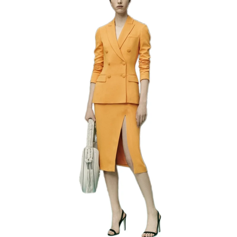 Весенний модный темпераментный тонкий двубортный костюм куртка + сексуальная