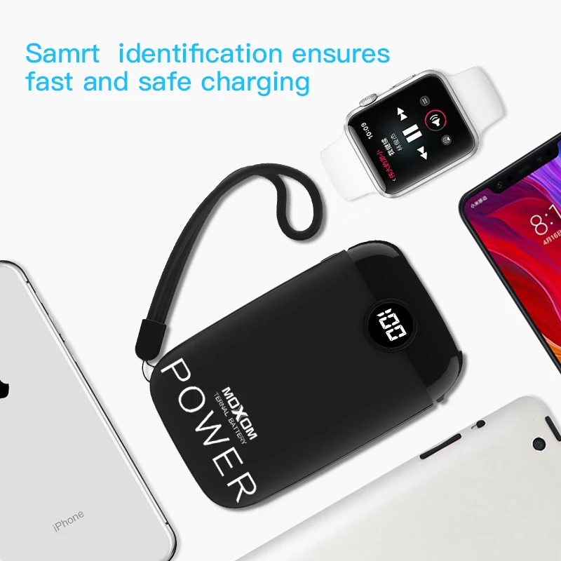 MOXOM power Bank 10000 мАч портативный зарядный блок питания 10000 тонкий внешний аккумулятор для Xiaomi Mi9 iPhone с usb-кабелем