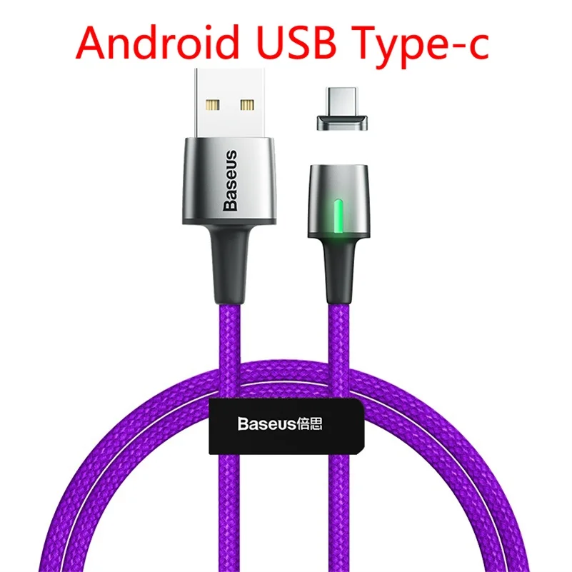 Магнитный кабель usb type c 3A Быстрая зарядка для Samsung Galaxy S8 s9 s10 note 9 huawei oneplus 6 xiaomi 5 micro usb кабель зарядного устройства - Цвет: Android usb-c Purple