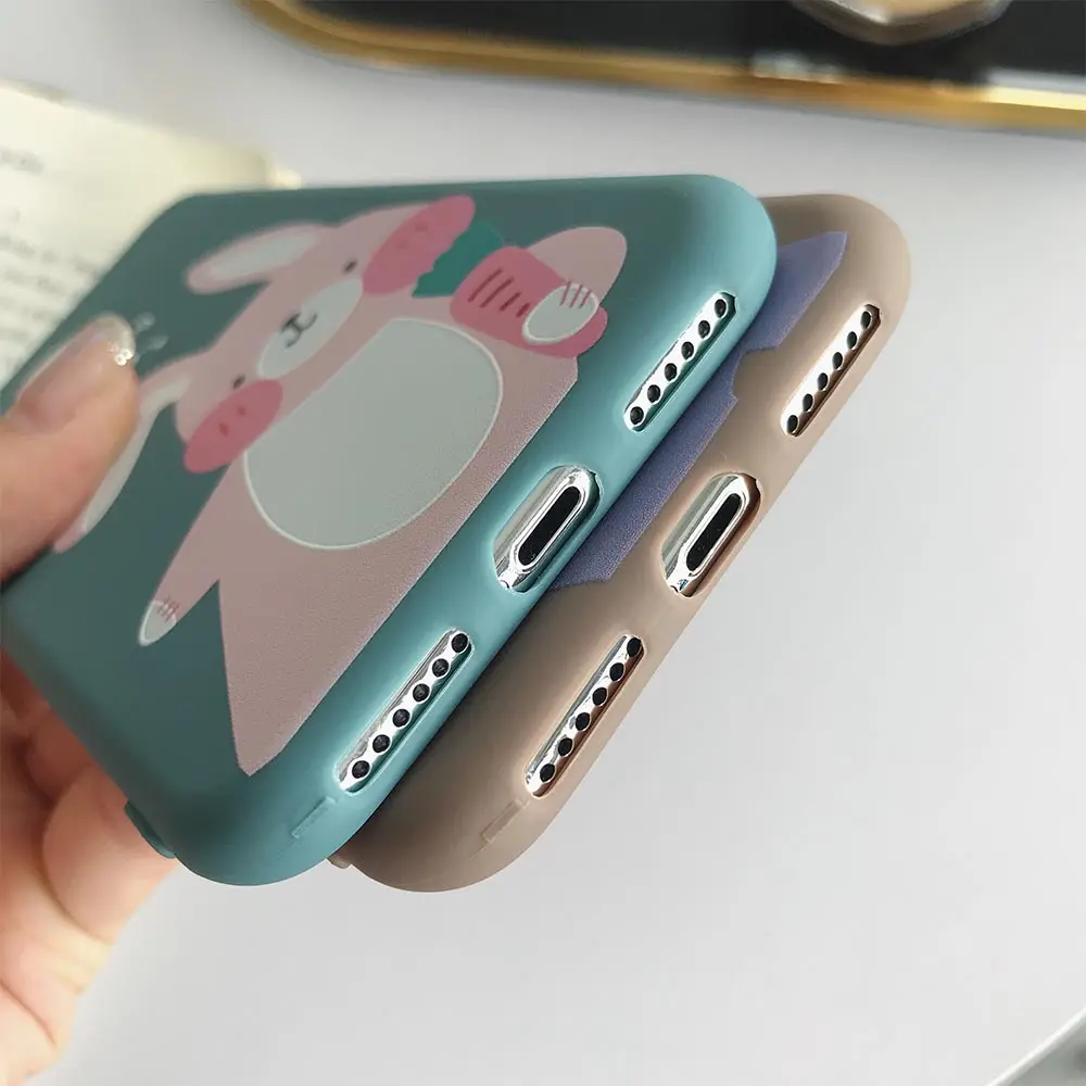 TPU чехол матовый с животными для iPhone 7 Plus XR X XS Xs Max 8 Чехлы 6S 6 милый кролик медведь