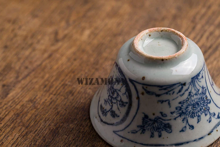 1 шт. WIZAMONY маленький голубой и белый Gaiwan Китайский древний глазурь Цзиндэчжэнь Чайный сервиз чайная чашка для разнообразного чайного фарфора