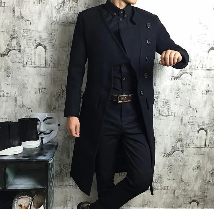 S 4XL горячая/зимняя мужская новая мода уплотненное длинное пальто из ткани