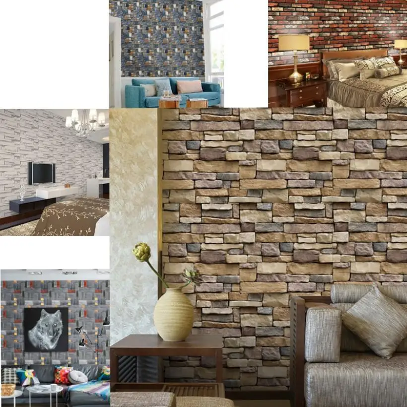 1 X Wall Sticker 3D Paper Brick Stone Rustic Effect Self-adhesive Home Decor With viscose mural 2018m5 | Дом и сад