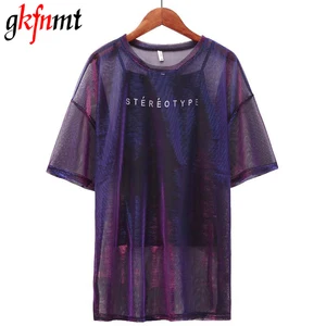 Женский комплект из двух предметов Gkfnmt, разноцветный топ с коротким рукавом, прозрачный, длинный, большого размера, летний, 2018