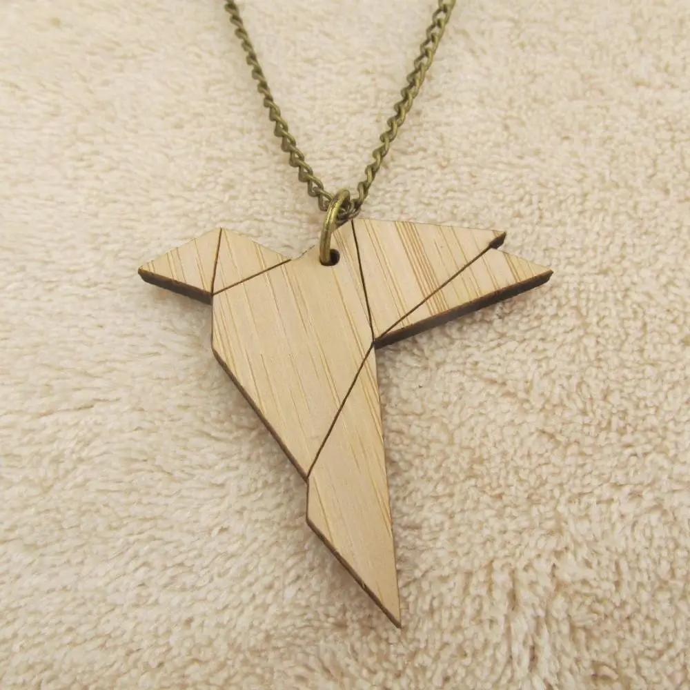 origami bird И рисунком в виде птичек-оригами птица Цепочки и ожерелья ручной работы бамбуковый деревянный с рисунком в виде птиц для кулон уникальный природа на каждый день из дерева на шнурке - Окраска металла: origami bird