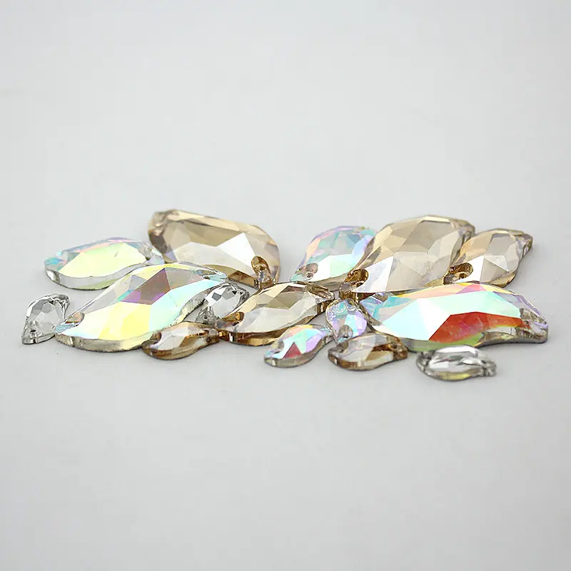 Серебряная основа прозрачный кристалл AB пришит камень плоские стразы в форме S