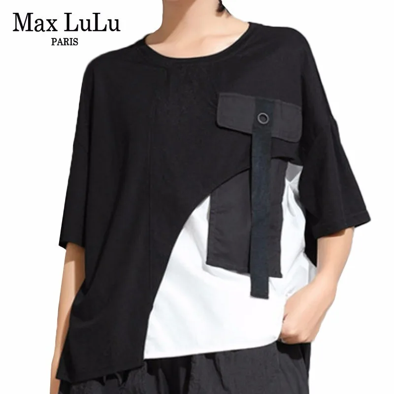 Max LuLu летние Роскошные модные корейские женские панковские Топы женские свободные черные футболки винтажные уличные кавайные футболки размера плюс