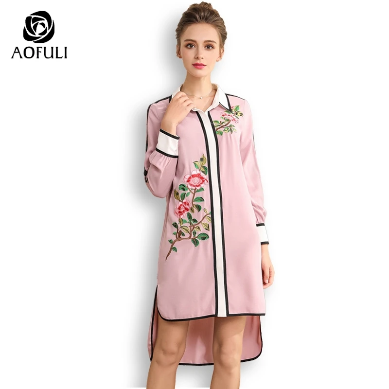 Платье AOFULI с цветочной вышивкой модное осеннее платье длинным рукавом l xxxl 4XL 5XL