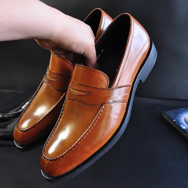 Туфли мужские из натуральной кожи с круглым носком без застежки | Обувь