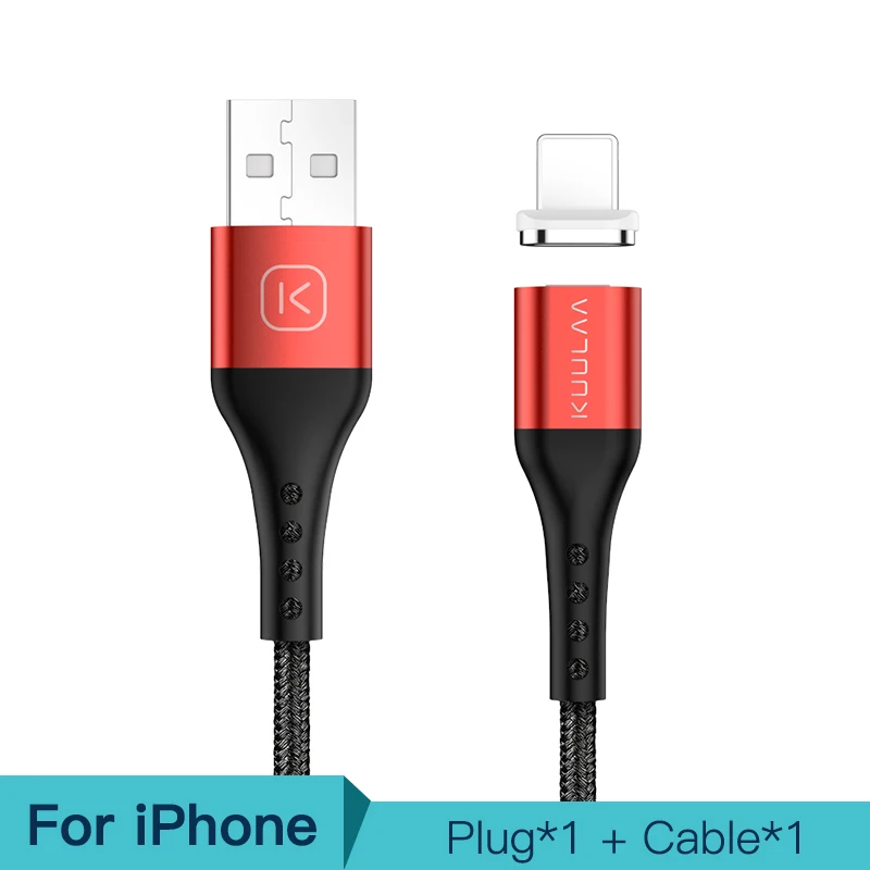 Red For iPhone KUULAA Магнитный кабель Micro USB Type C быстрый зарядный Адаптер для iPhone XiaoMi Huawei зарядное устройство магнитная Быстрая зарядка USB C USB-шнур - Цвет: Red For iPhone