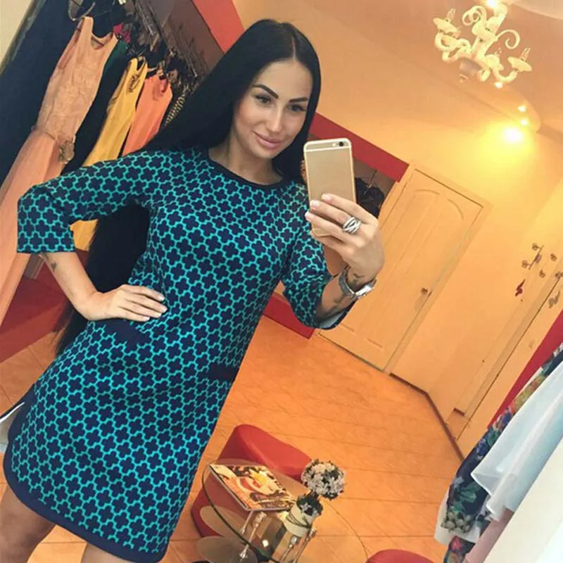 2017 Для женщин осеннее платье Повседневное Стиль три четверти с О образным