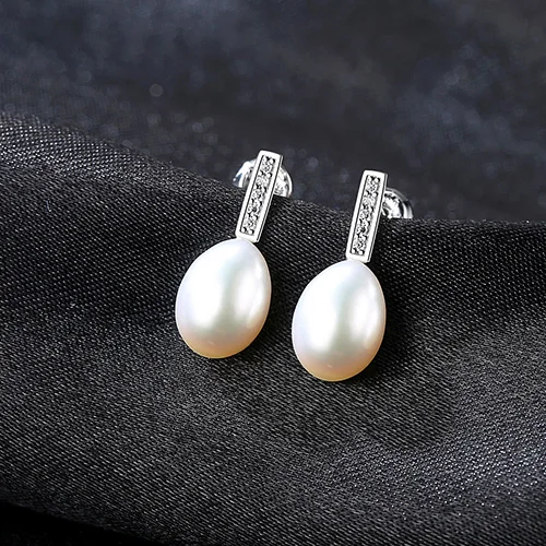 PAG& MAG, 925 серебряные серьги-гвоздики для девушек, Изящные Ювелирные изделия, 7-8 мм, серьги с натуральным жемчугом для женщин, Boucles d'oreuilles Femmes - Цвет камня: White