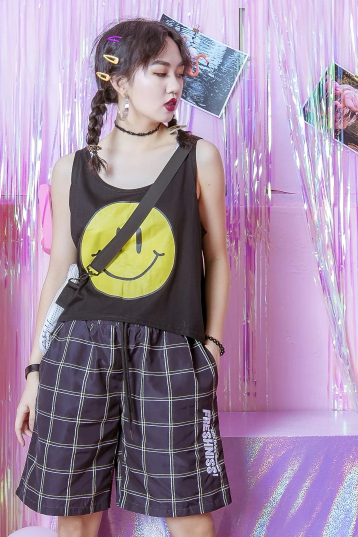 Custom Street Harajuku большой с рисунком улыбающегося вскоре после короткого любителей