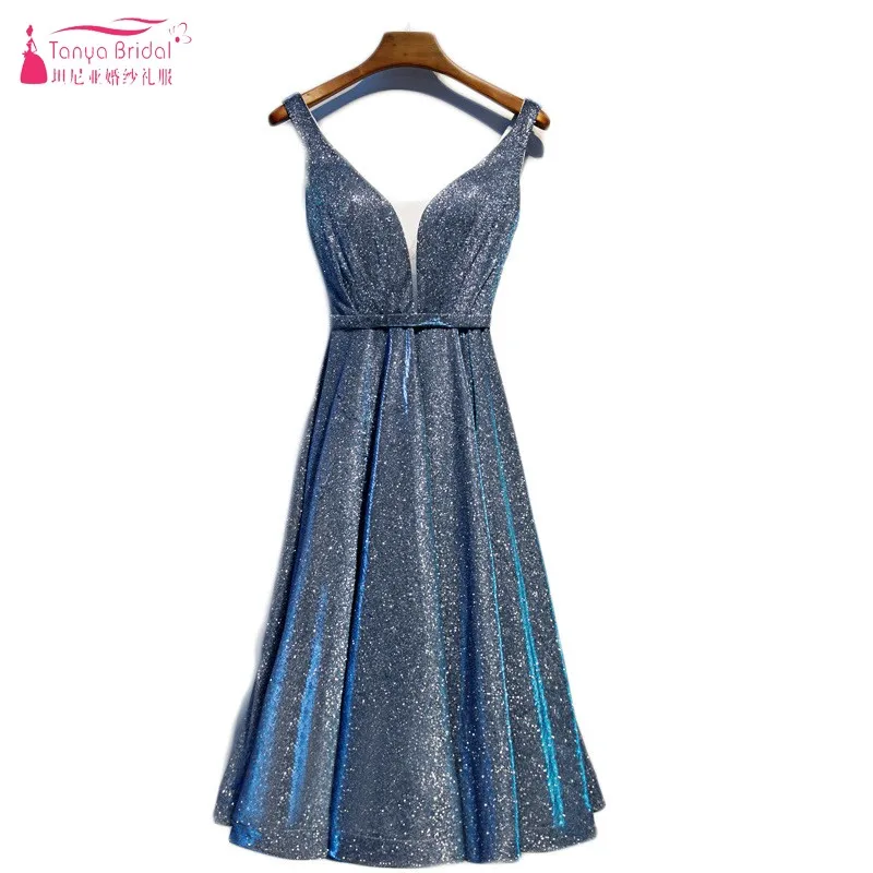 Таню Элегантное синее платье трапециевидной формы подружки невесты платья Чай